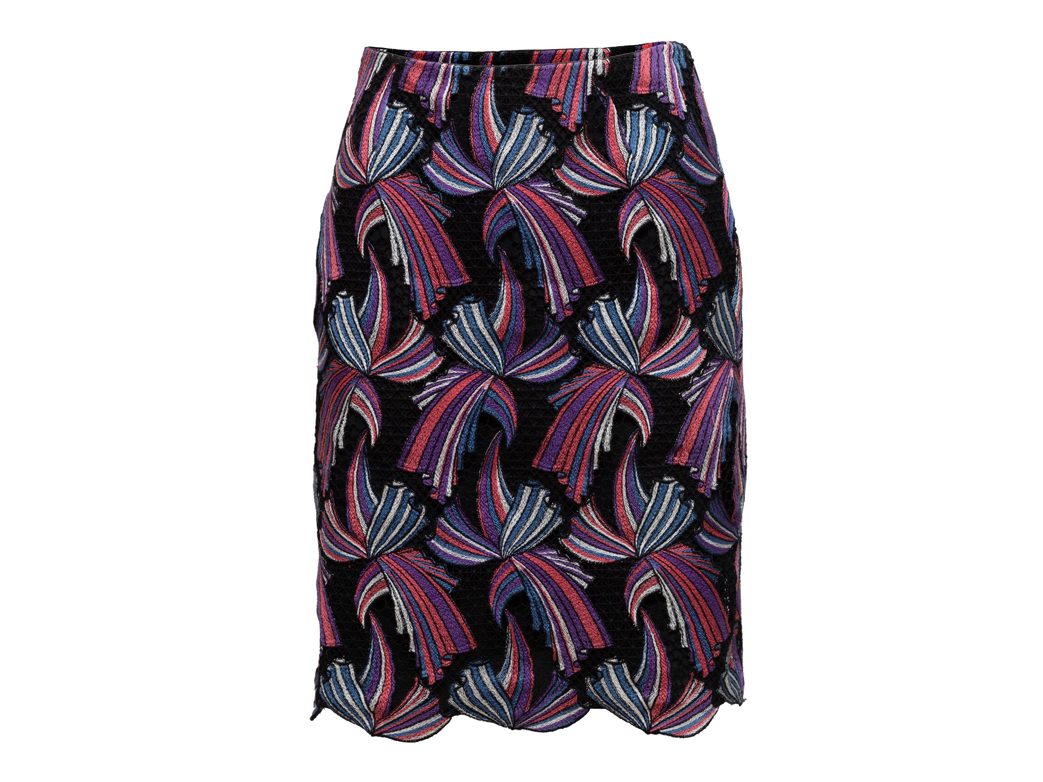 Women's Emilio Pucci Black & Multicolor Embroidered Skirt