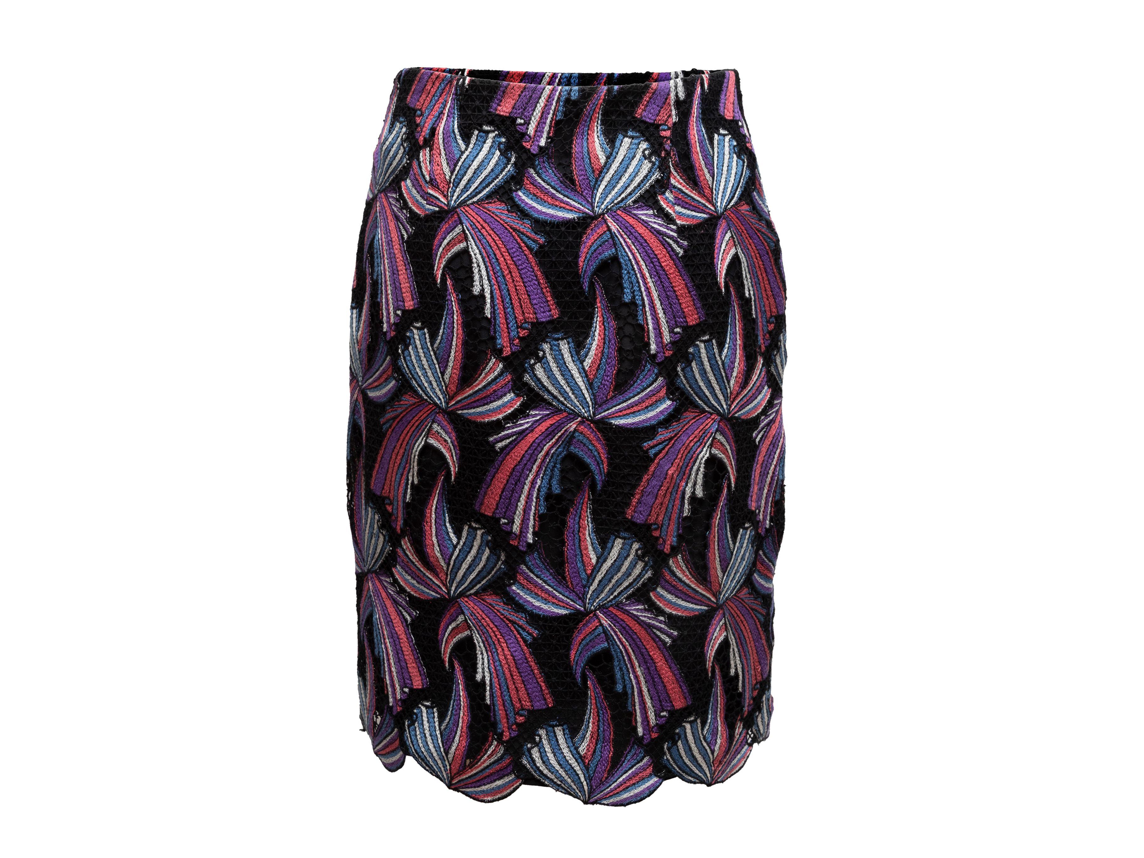 Emilio Pucci Black & Multicolor Embroidered Skirt 3