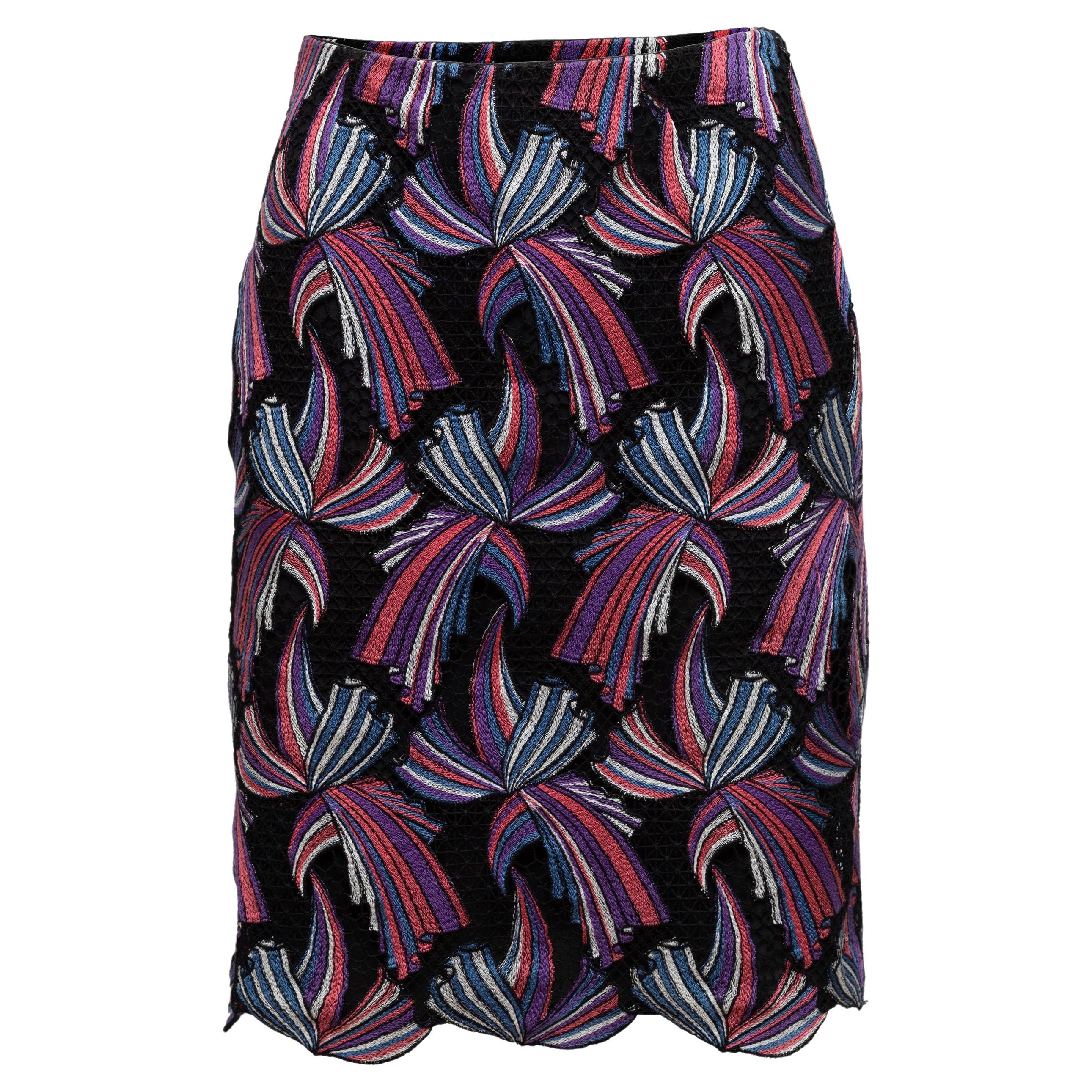 Emilio Pucci Black & Multicolor Embroidered Skirt