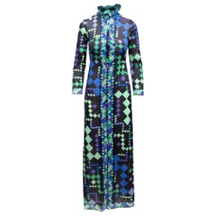 Emilio Pucci Black & Multicolor Geometric Print Maxi Nightgown