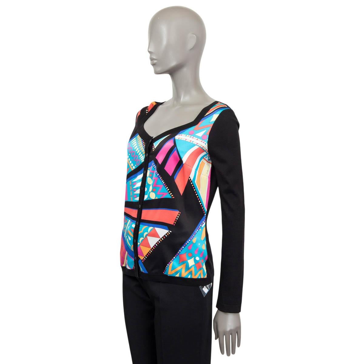 Black EMILIO PUCCI black & multicoloured TWILL & KNIT Cardigan Sweater 42 M For Sale