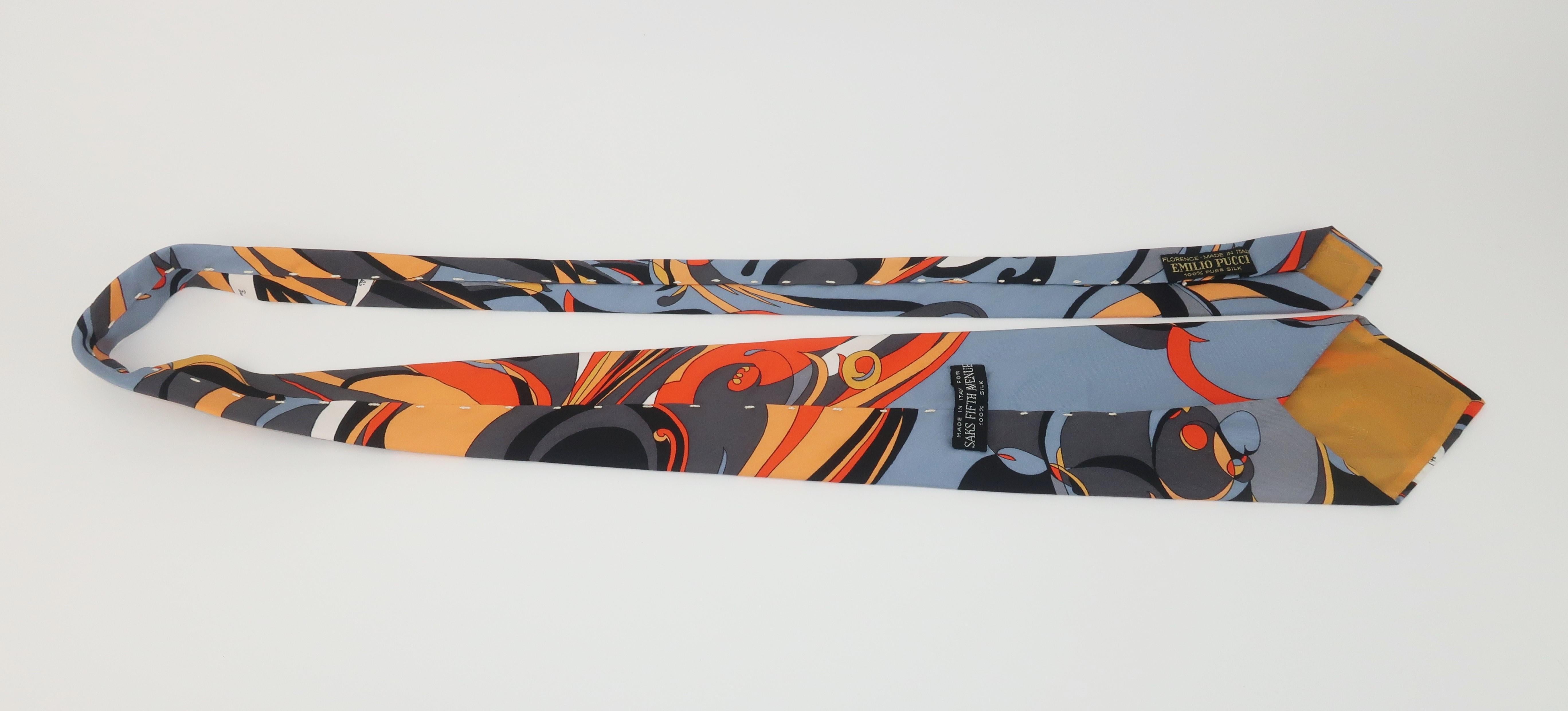 Emilio Pucci Black & Orange Psychedelic Silk Men’s Neck Tie Necktie, 1970's 1