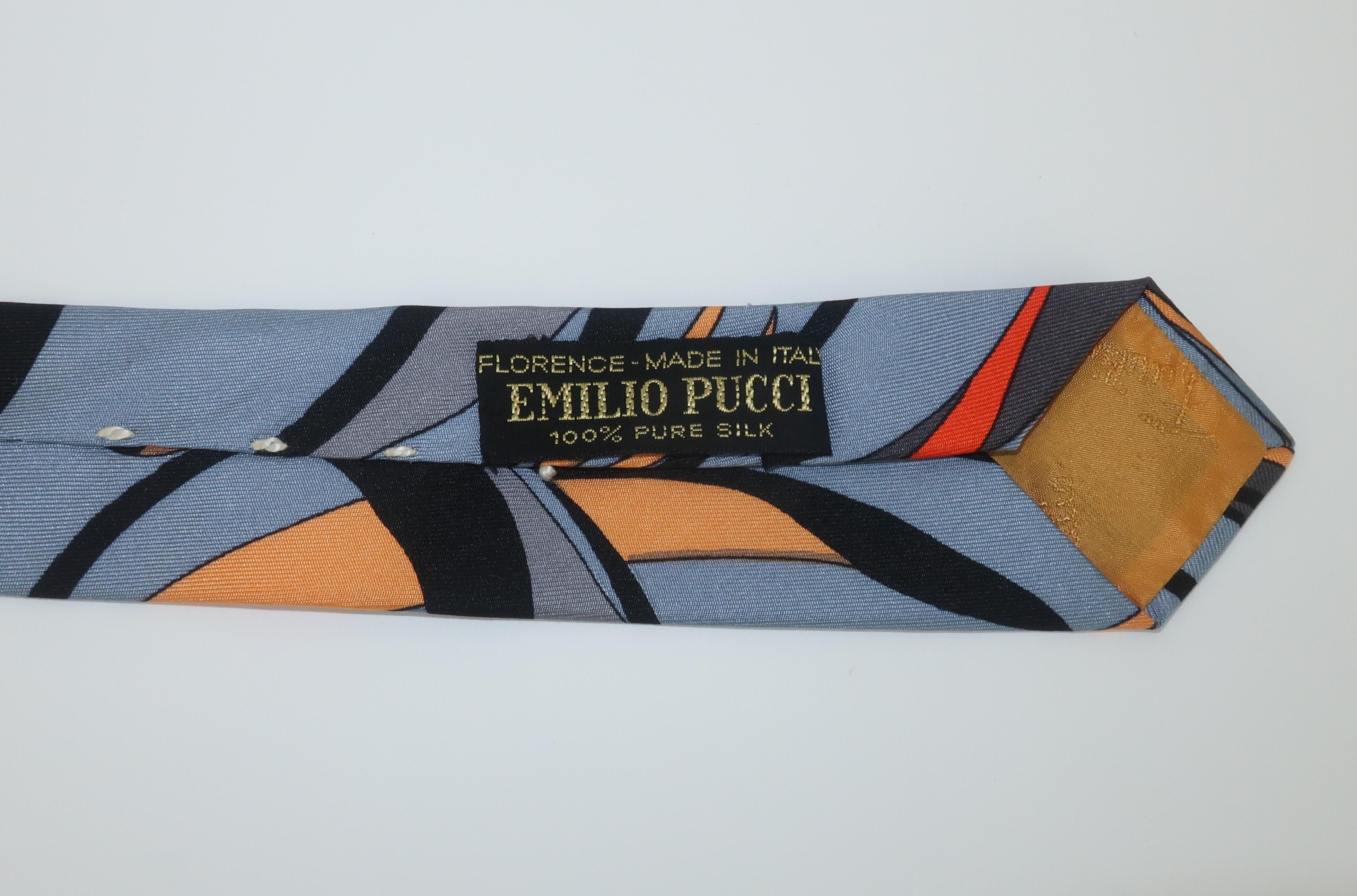 Emilio Pucci Black & Orange Psychedelic Silk Men’s Neck Tie Necktie, 1970's 3