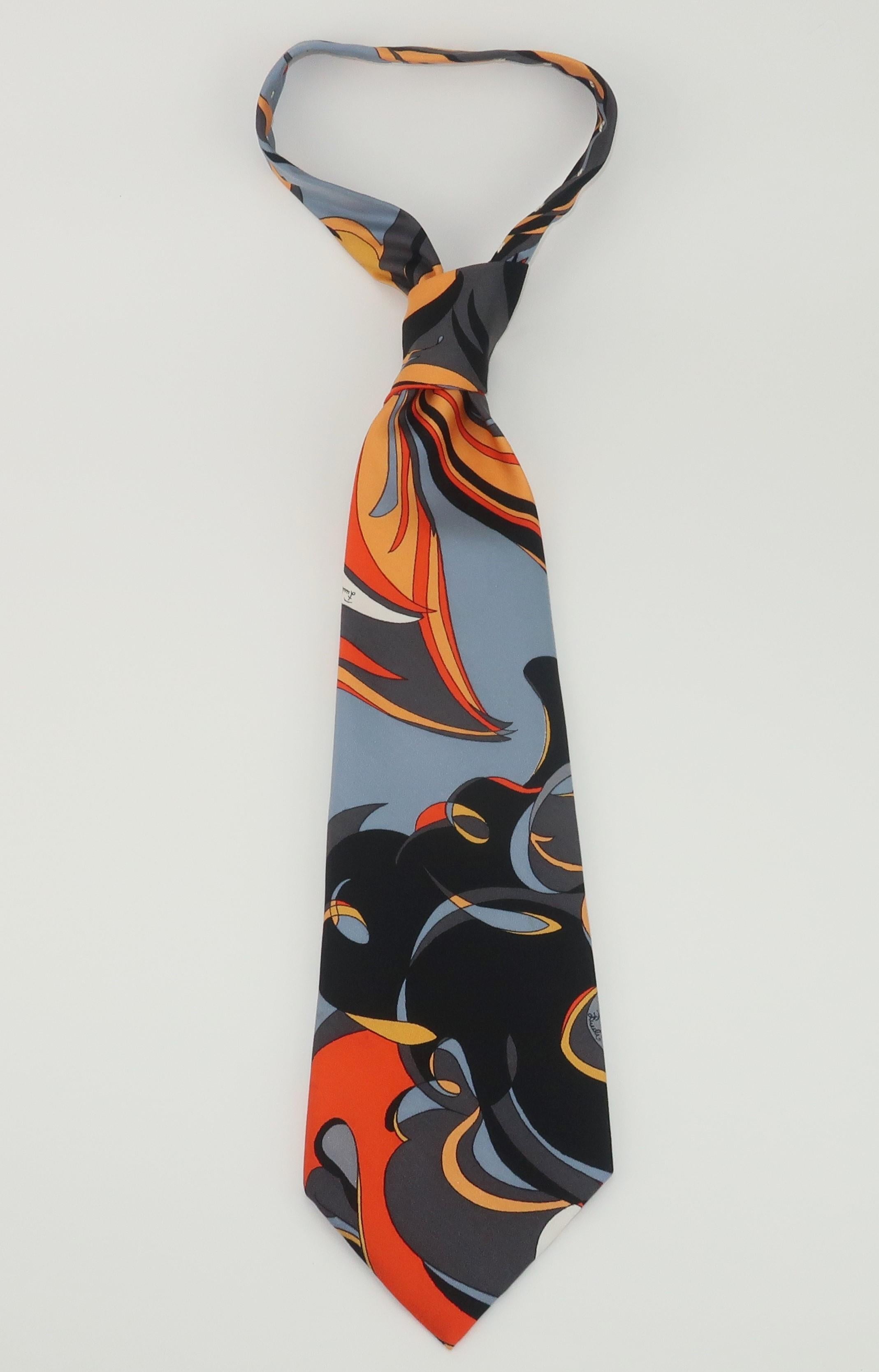 Emilio Pucci Black & Orange Psychedelic Silk Men’s Neck Tie Necktie, 1970's 5