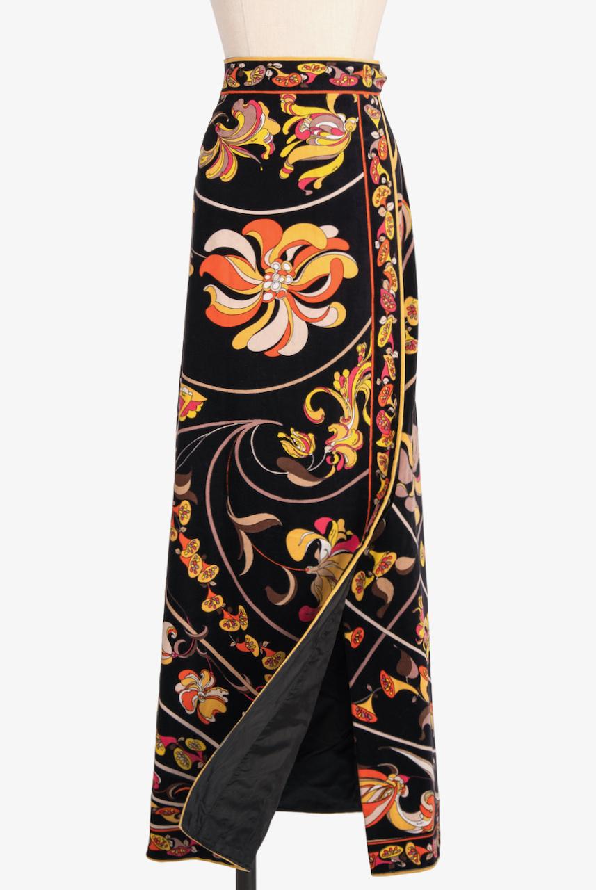 This is a beyond beautiful 1972 version of Emilio Pucci's coveted A-line flared maxi skirts. The print is documented in the book 