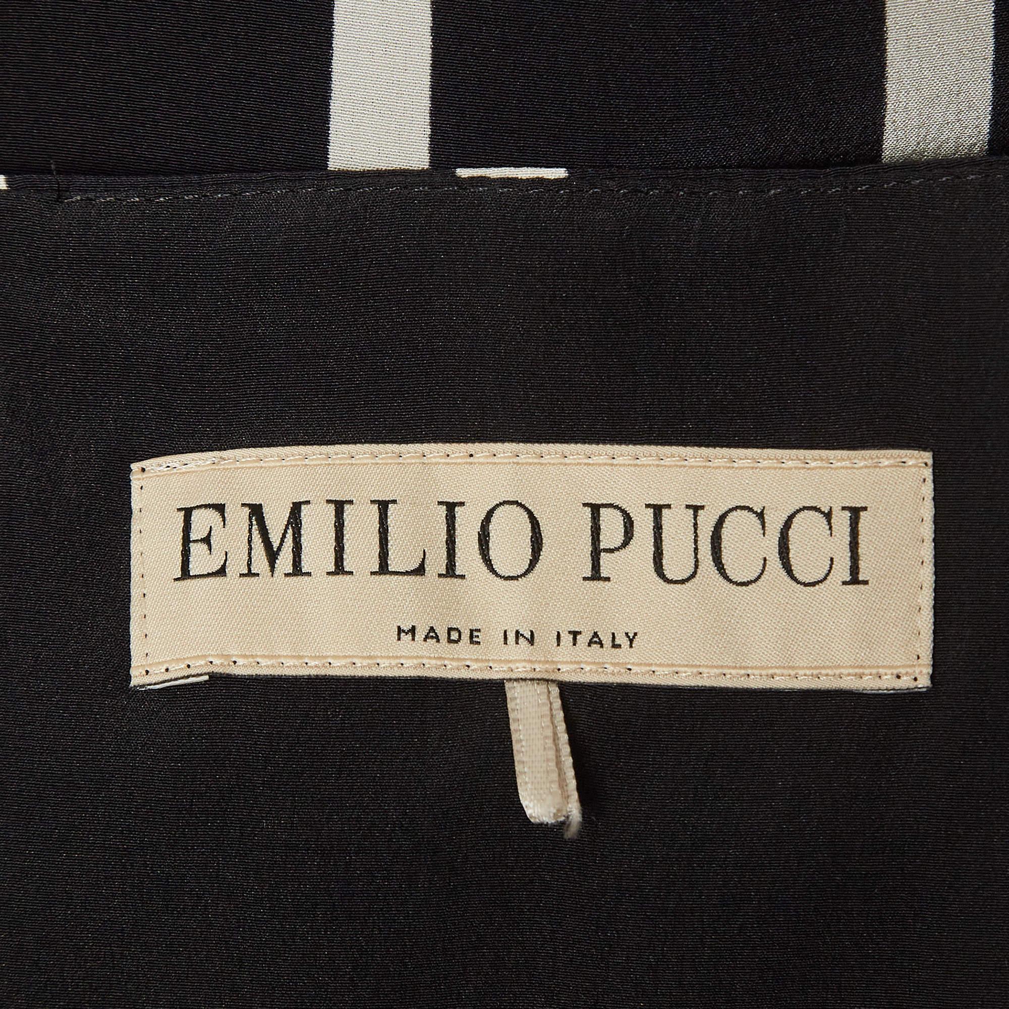 Emilio Pucci Schwarzes Kurzes Etuikleid aus Seide mit Nadelstreifen L Damen im Angebot