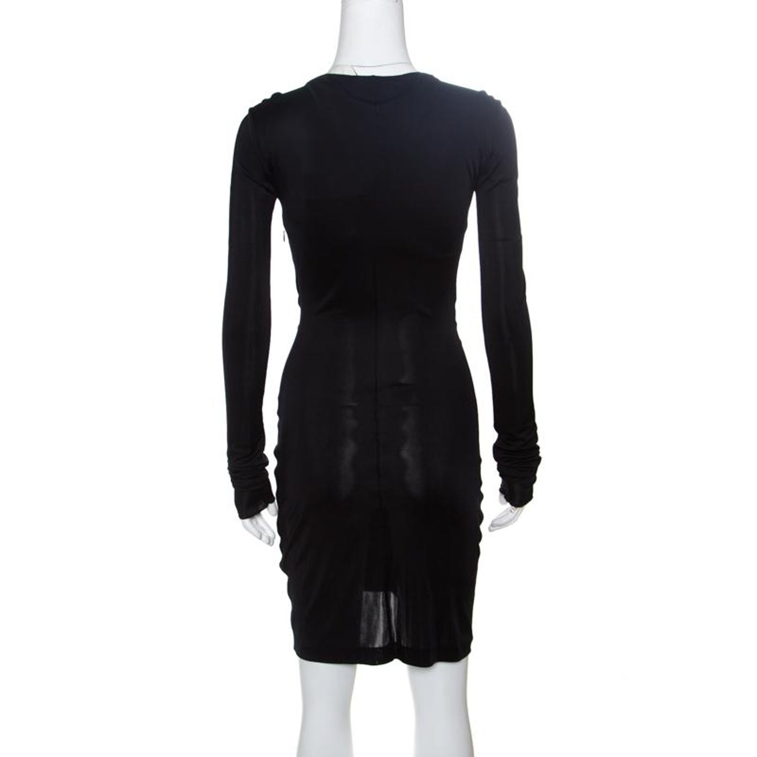 Emilio Pucci Black Ruched Jersey Rhinestone Embellished Long Sleeve Dress S For Sale At 1stdibs