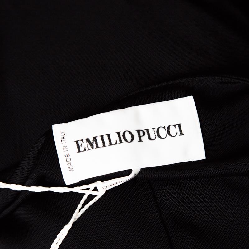 Emilio Pucci Black Ruched Jersey Rhinestone Embellished Long Sleeve Dress S 1