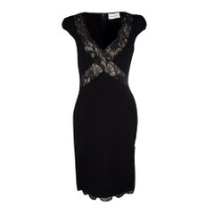 Emilio Pucci Black Scallop Lace Trim Detail Cap Sleeve Dress L