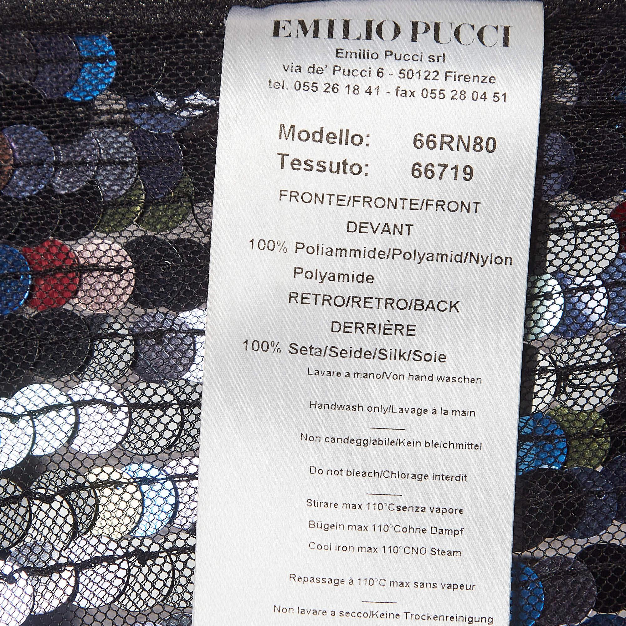 Emilio Pucci - Top sans manches en soie et sequins noirs S en vente 1