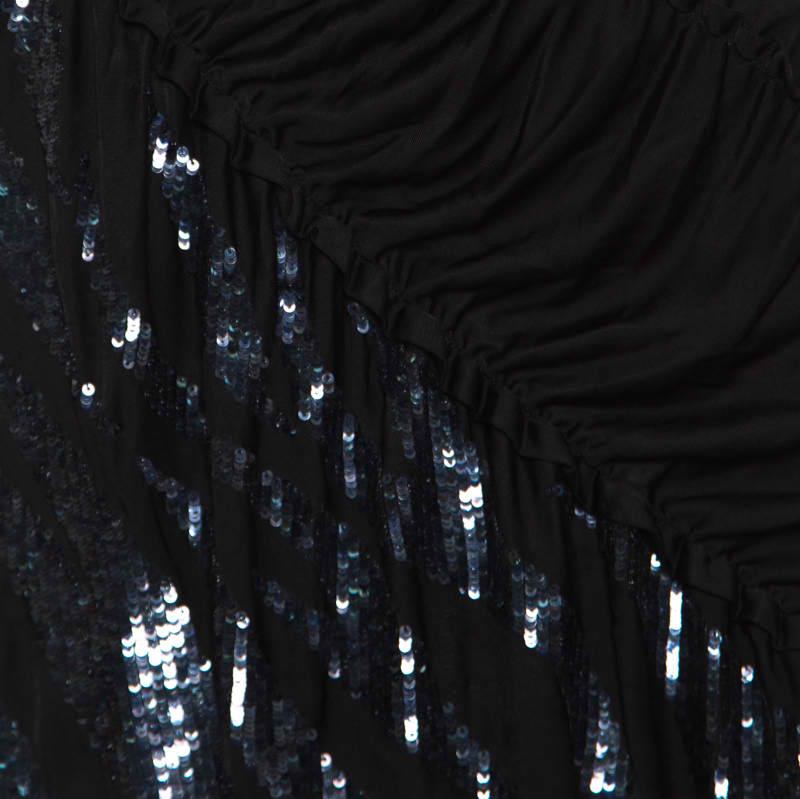 Emilio Pucci Black Sequin Embellished Ruched Strapless Dress M 1