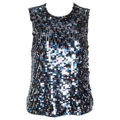 Emilio Pucci Black Sequinned Sleeveless Sheer Top M
