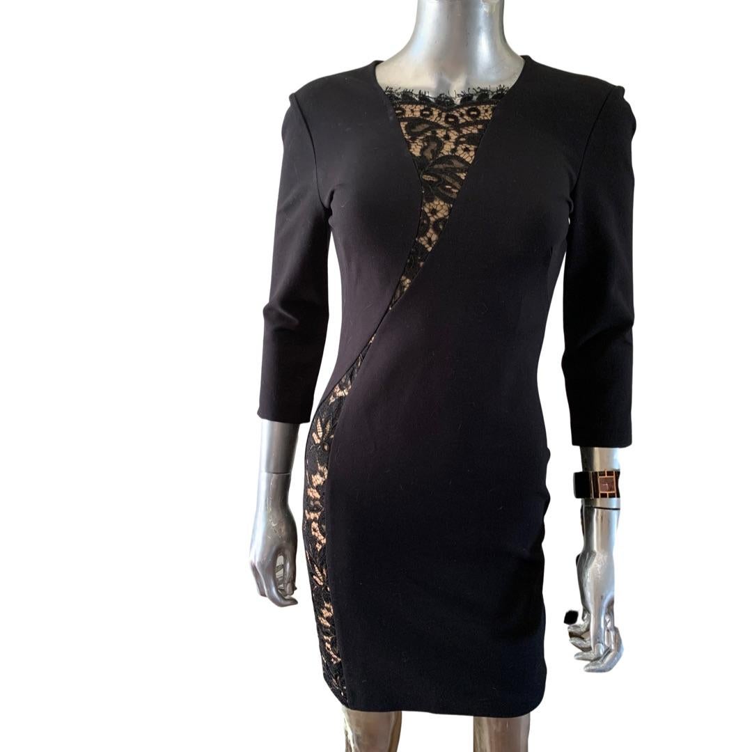 Women's Emilio Pucci Black Sheer Illusion Lace Inset Stretch Cocktail Dress Italy Size 4 For Sale