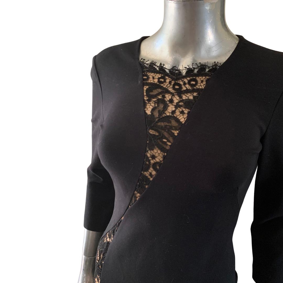 Emilio Pucci Black Sheer Illusion Lace Inset Stretch Cocktail Dress Italy Size 4 For Sale 1