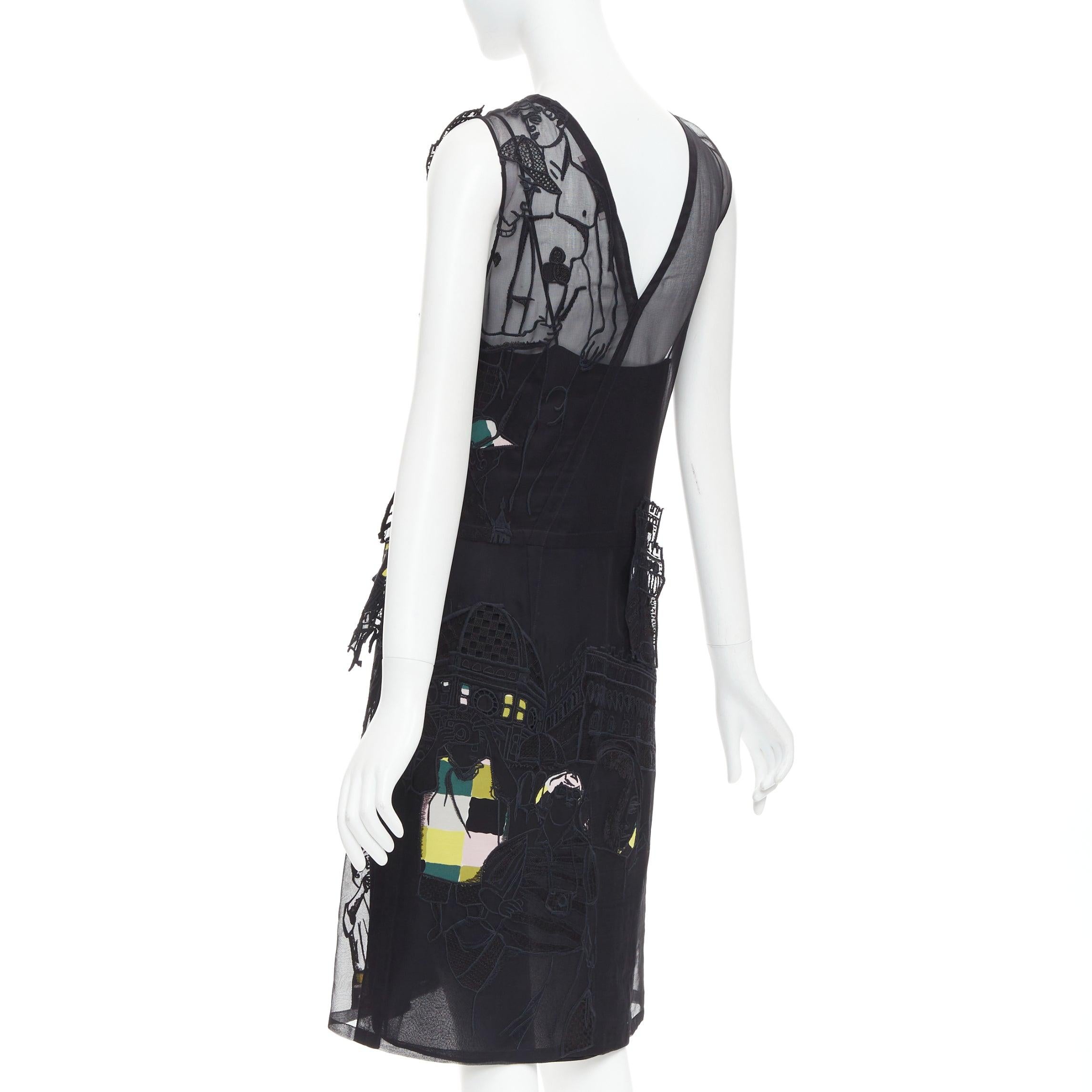 EMILIO PUCCI black sheer people embroidered colorful inserts sheer dress IT40 S For Sale 1