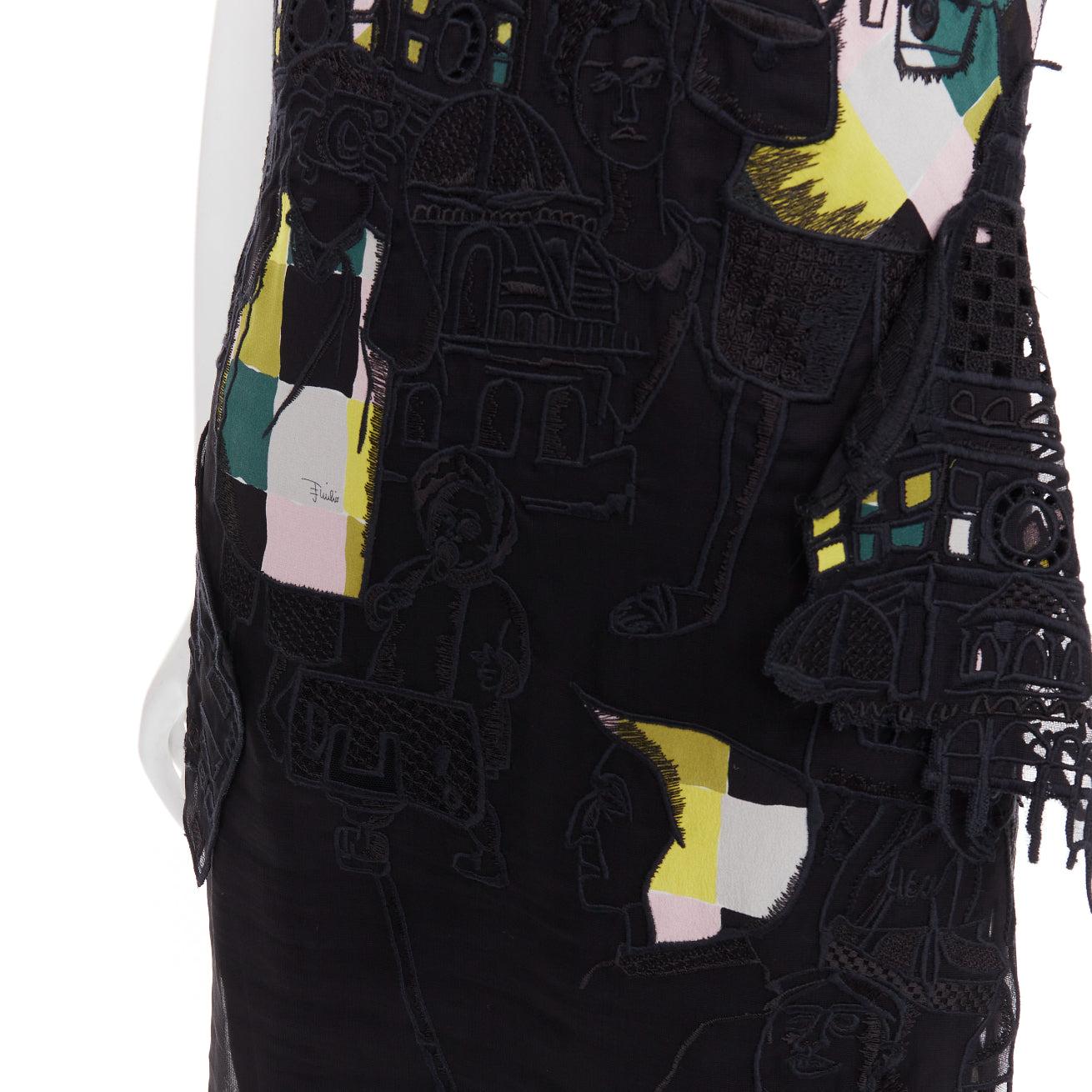 EMILIO PUCCI black sheer people embroidered colorful inserts sheer dress IT40 S For Sale 2