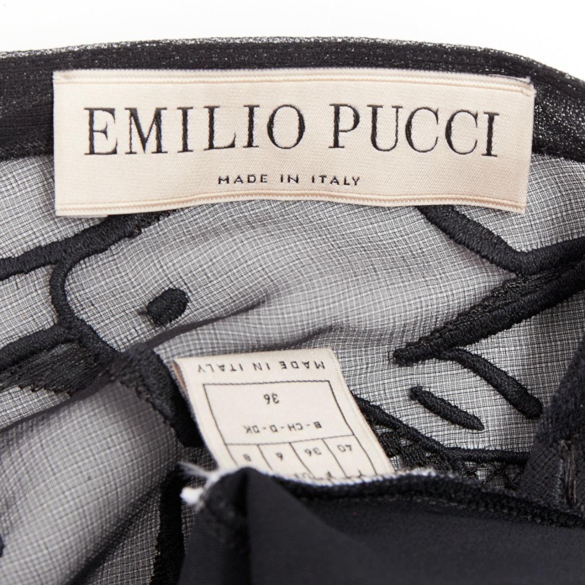 EMILIO PUCCI black sheer people embroidered colorful inserts sheer dress IT40 S For Sale 3