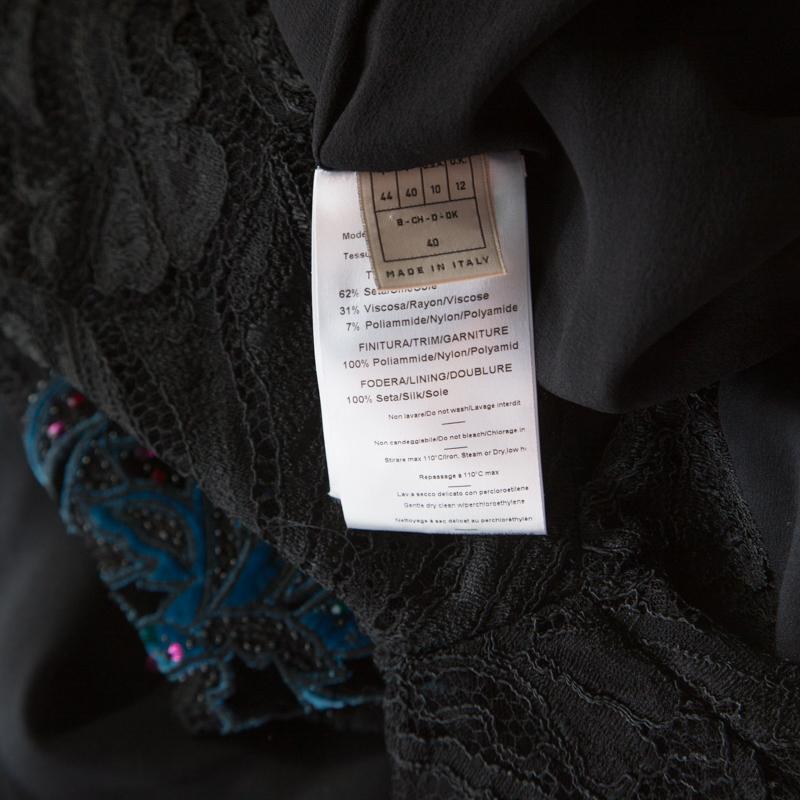 Women's Emilio Pucci Black Silk Guipure Lace Detail Evening Dress M