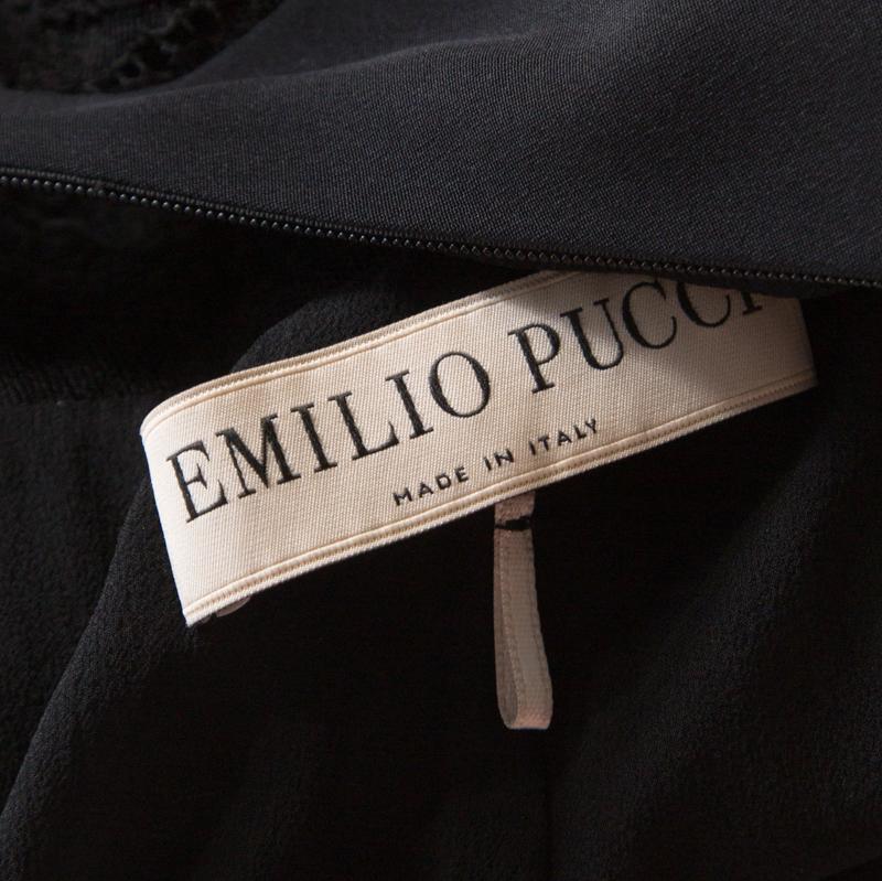 Emilio Pucci Black Silk Guipure Lace Detail Evening Dress M 1