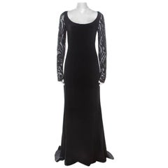 Emilio Pucci Black Silk Guipure Lace Detail Evening Dress M