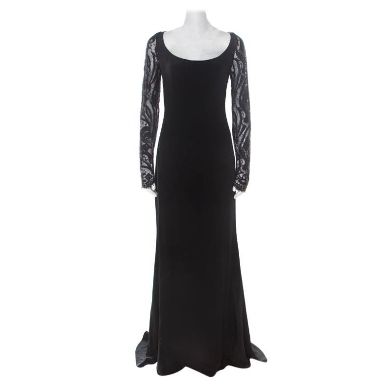 Emilio Pucci Black Silk Guipure Lace Detail Evening Dress M