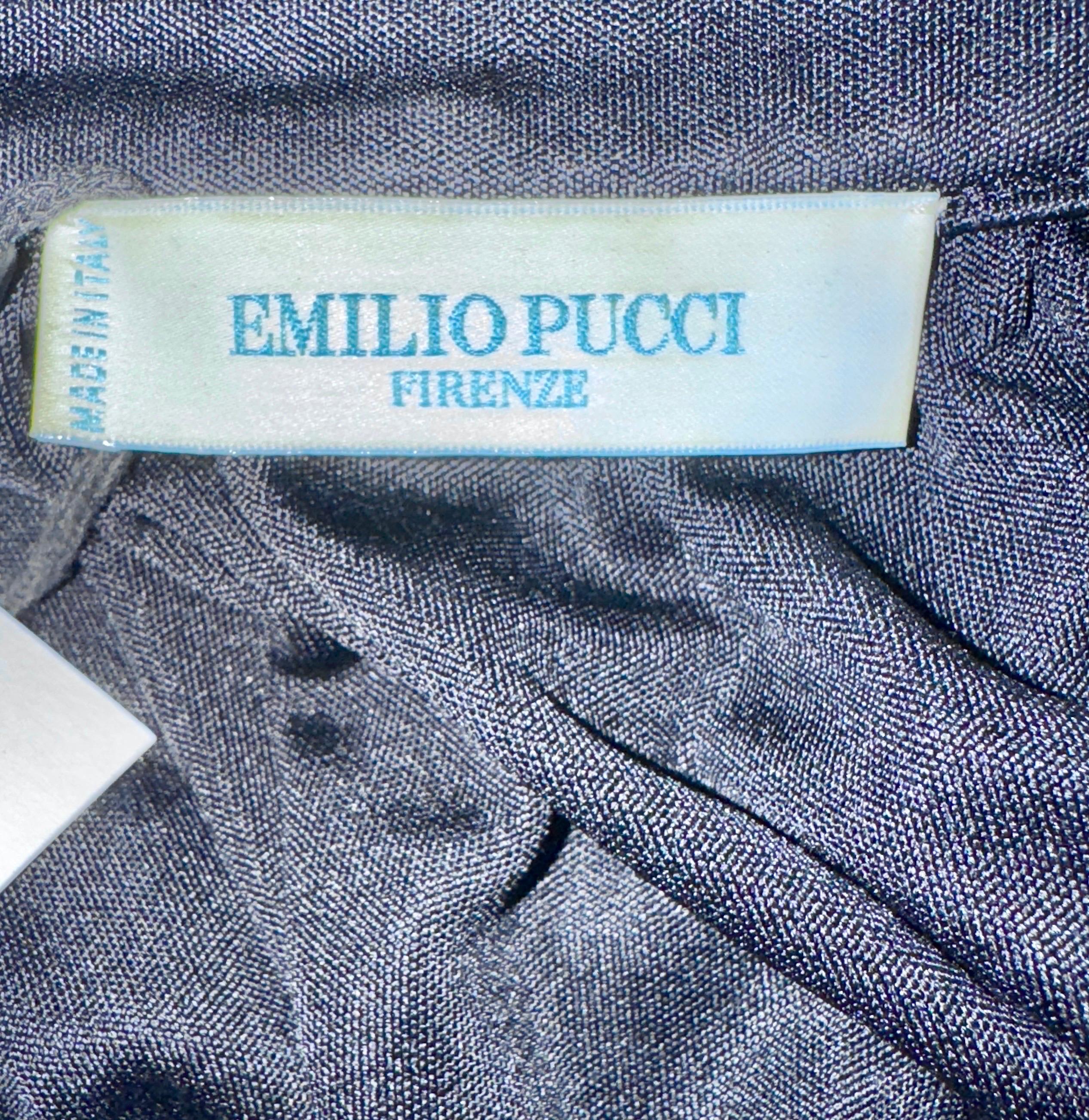 EMILIO PUCCI Robe midi drapée en jersey de soie noire avec ornements S Bon état - En vente à Switzerland, CH