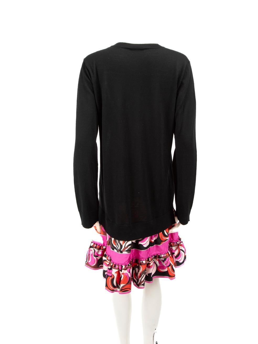 Emilio Pucci Black Wool Tiered Long Sleeve Dress Size L In Good Condition For Sale In London, GB