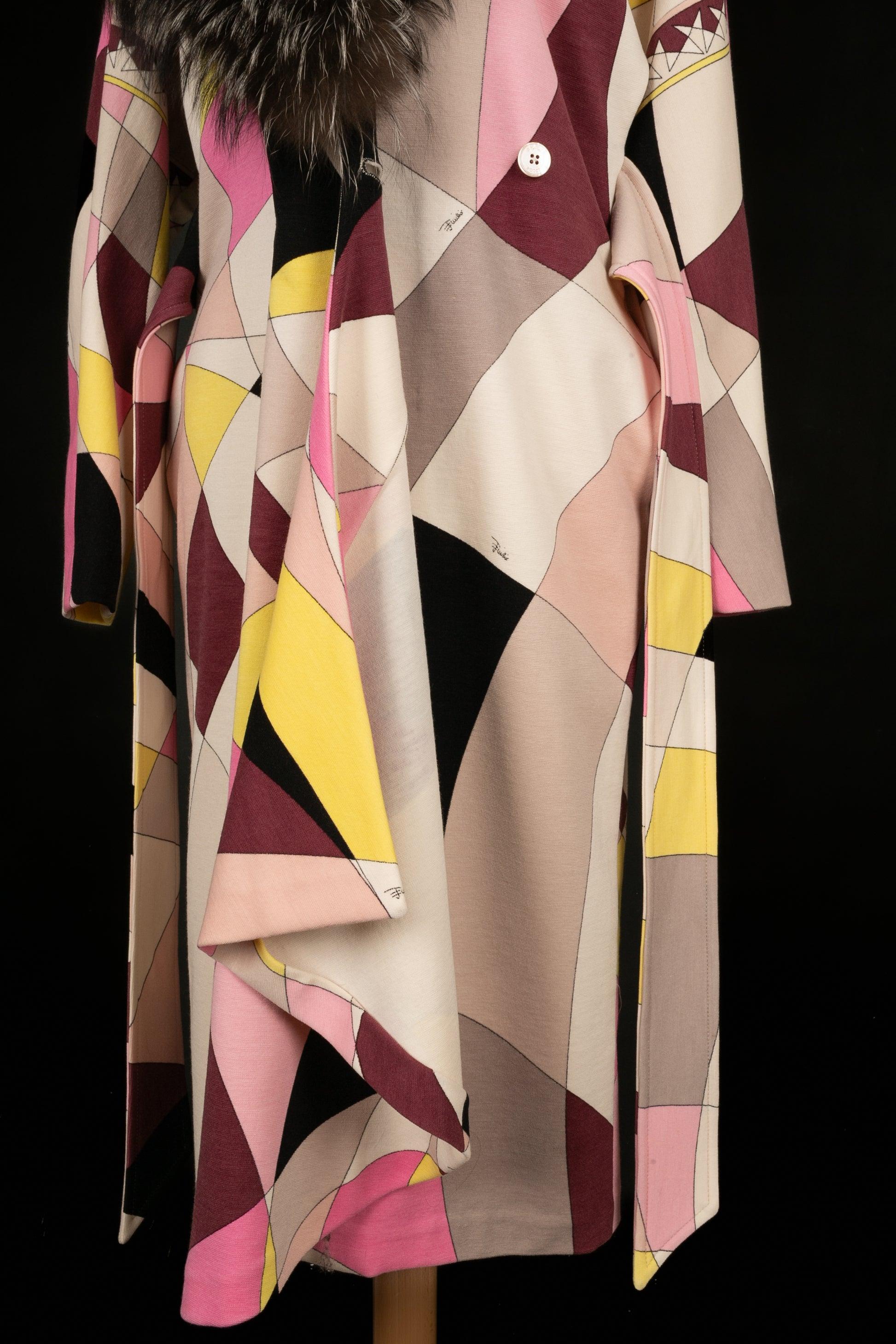 Emilio Pucci Blended Wool Coat with Multicolored Patterns For Sale 1