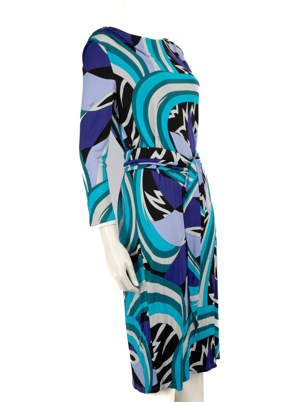 CONDITION is Good. Minor wear to dress is evident. Discolouration marks to the front of the dress near the bust, waist, left shoulder and hemline on this used Emilio Pucci designer resale item.
 
 
 
 Details
 
 
 Blue
 
 Viscose
 
 Dress
 
