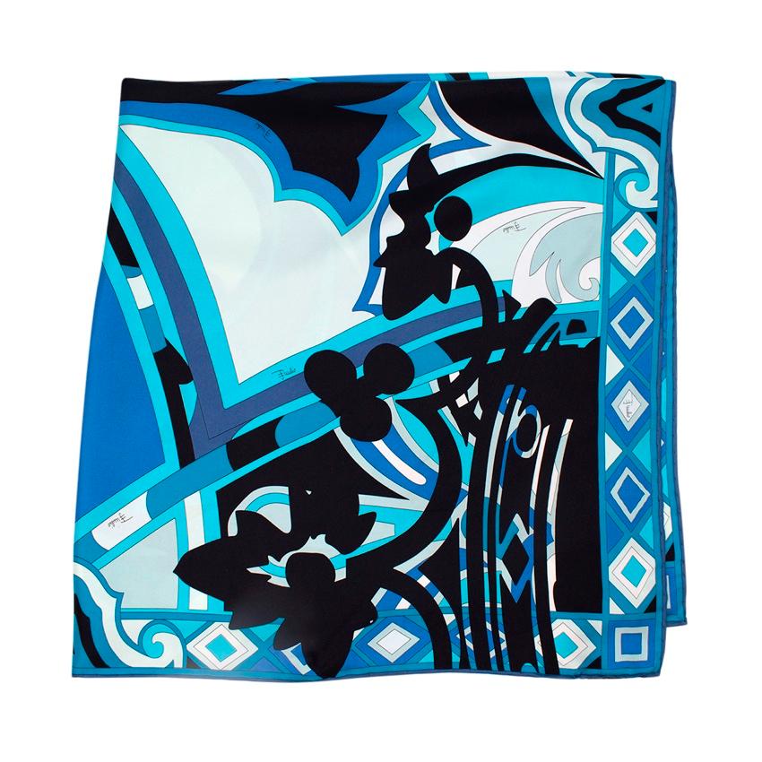 Women's Emilio Pucci Blue Abstract-Print Silk Scarf For Sale