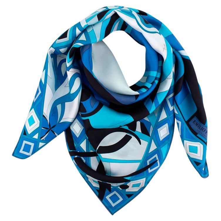 square head scarf designers Vintage Italy blue red geometric print large scarf women