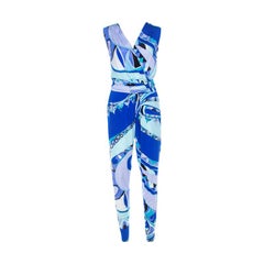 Emilio Pucci Blue Abstract Printed Jersey Sleeveless Tapered Jumpsuit S