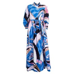 EMILIO PUCCI blue cotton WALLY PRINTED BELTED SHIRT Dress S