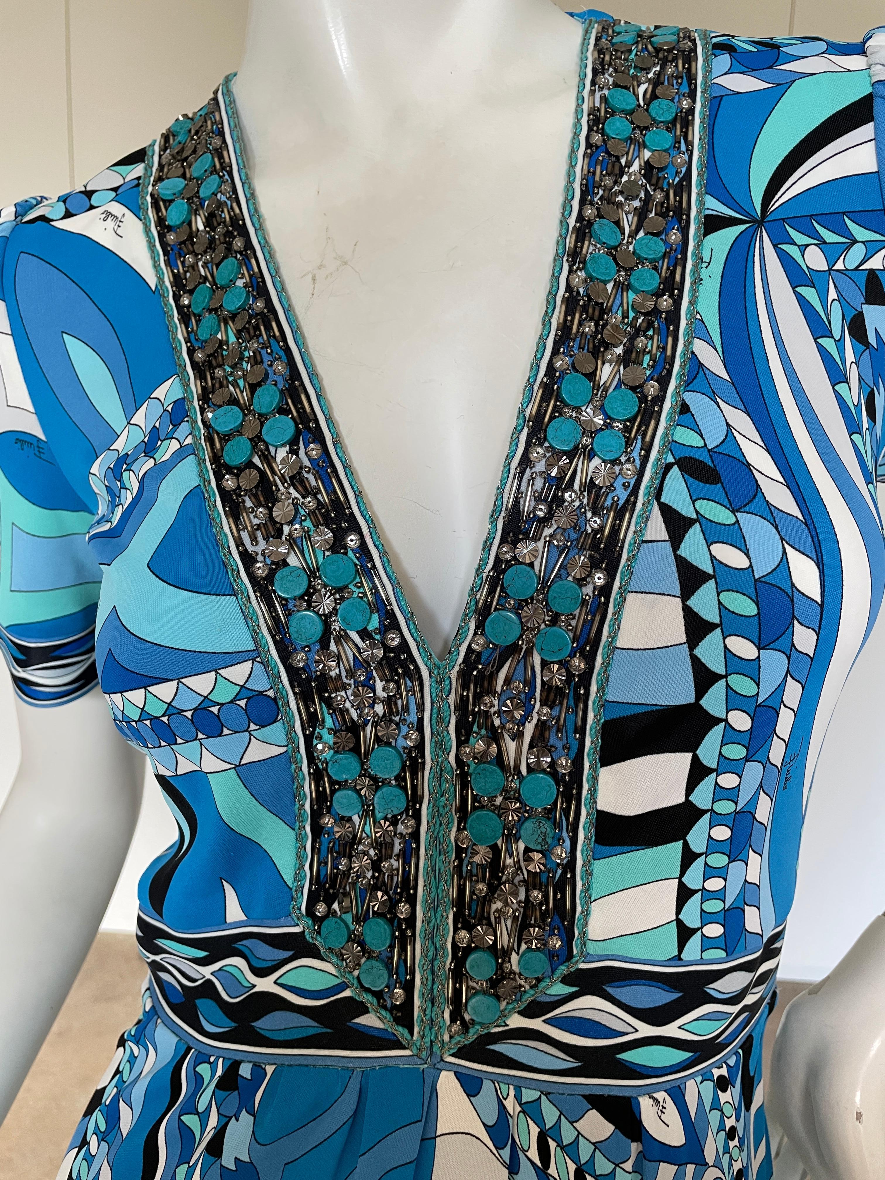 Emilio Pucci Blue Embellished Cocktail Dress from the Lacroix Era  For Sale 2