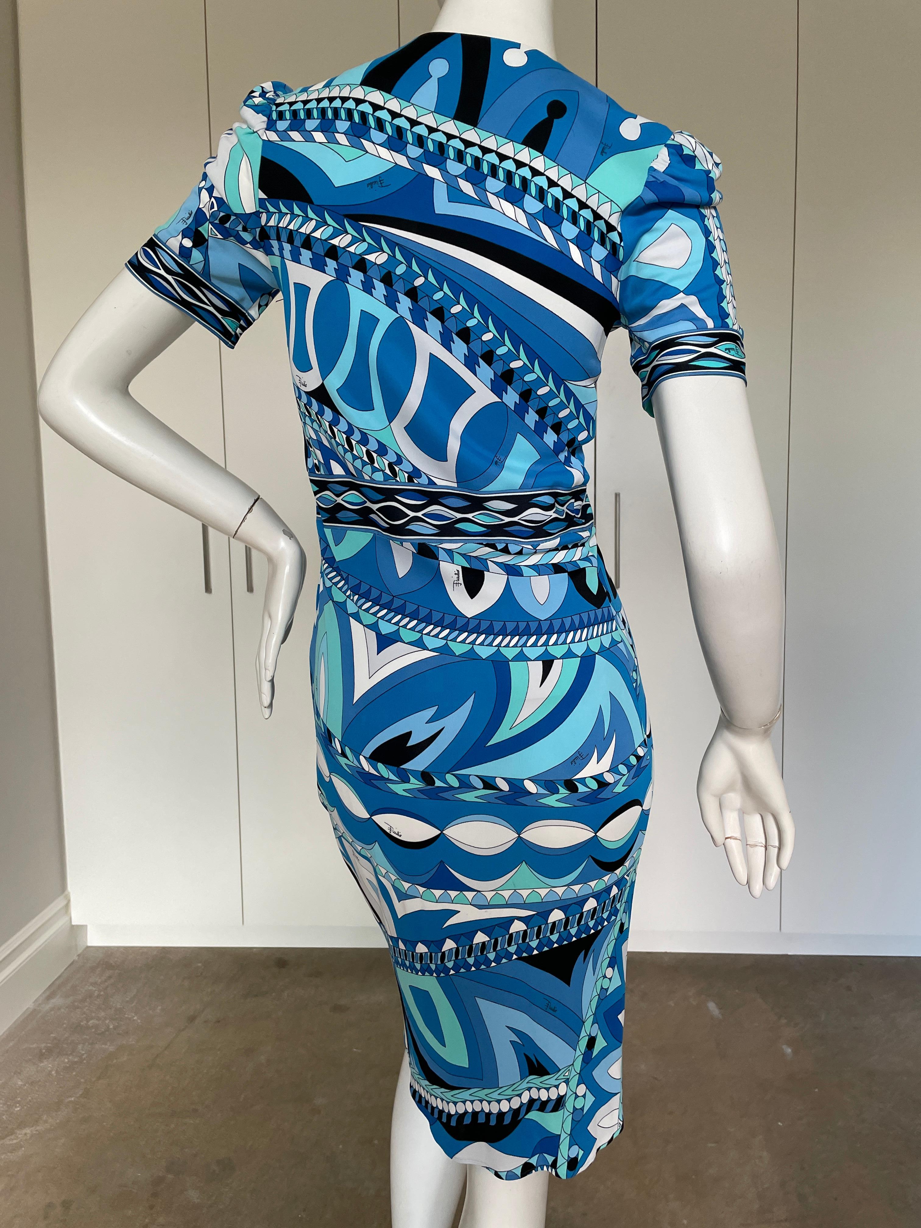Emilio Pucci Blue Embellished Cocktail Dress from the Lacroix Era  For Sale 3
