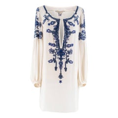 Emilio Pucci Blue Embellished Silk-Crepe Tunic XS