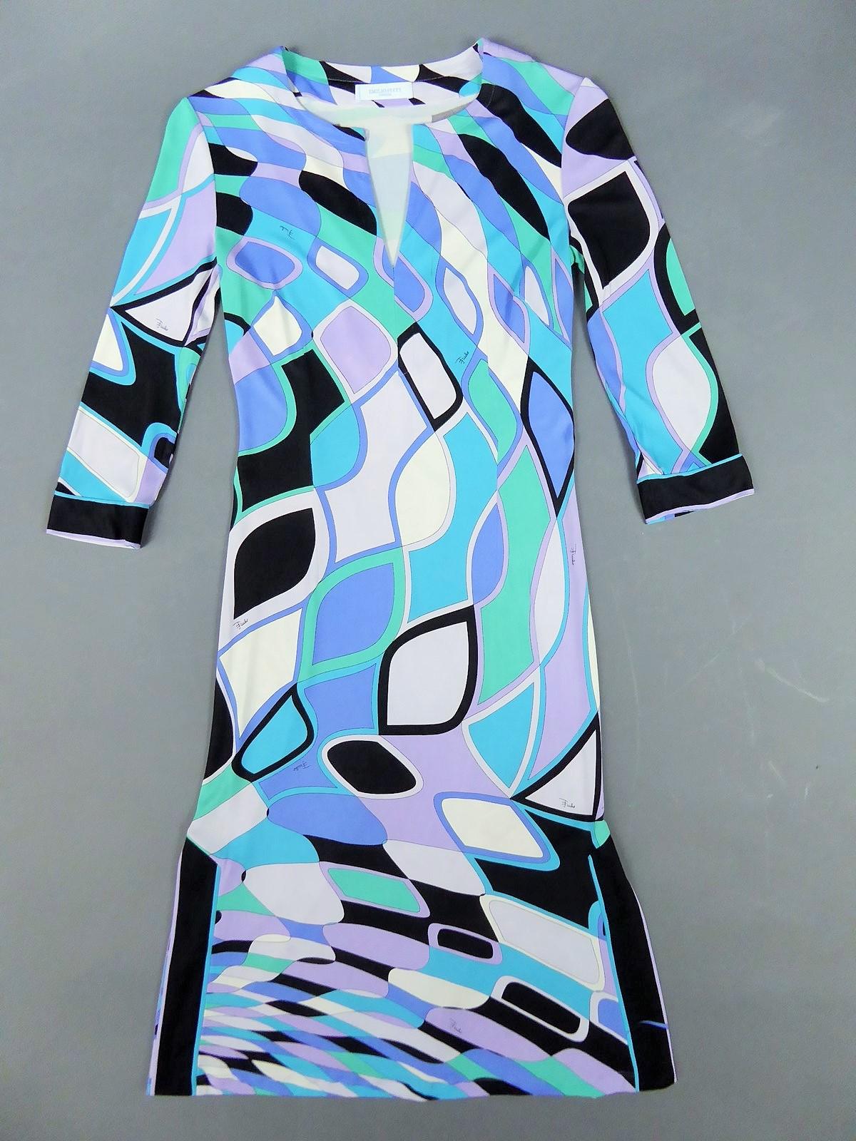 Emilio Pucci Blue Graphic Dress Circa 1980 For Sale 3