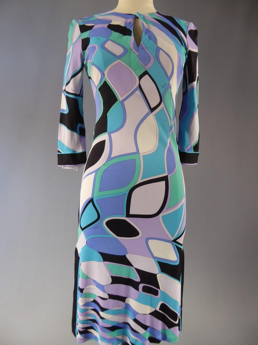 Emilio Pucci Blue Graphic Dress Circa 1980 For Sale 4