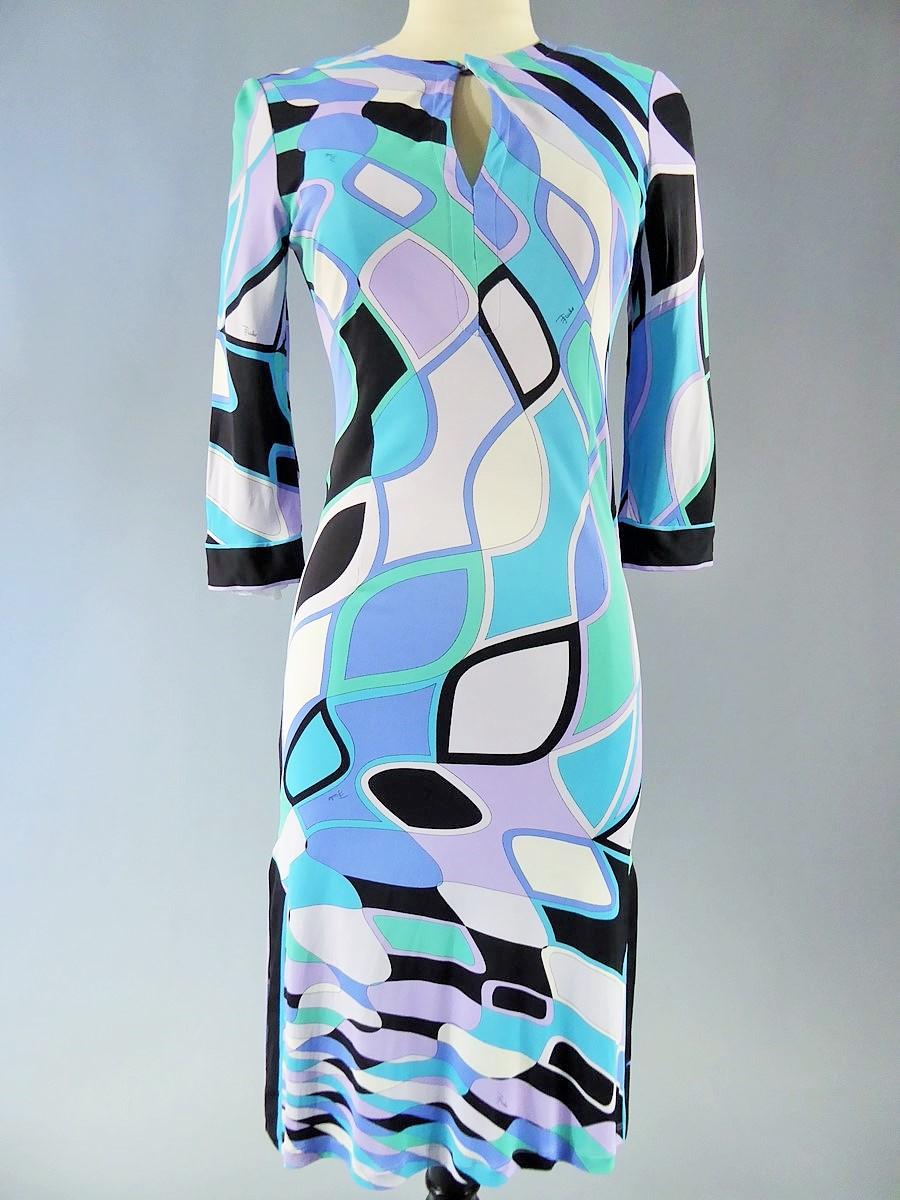 Emilio Pucci Blue Graphic Dress Circa 1980 For Sale 5