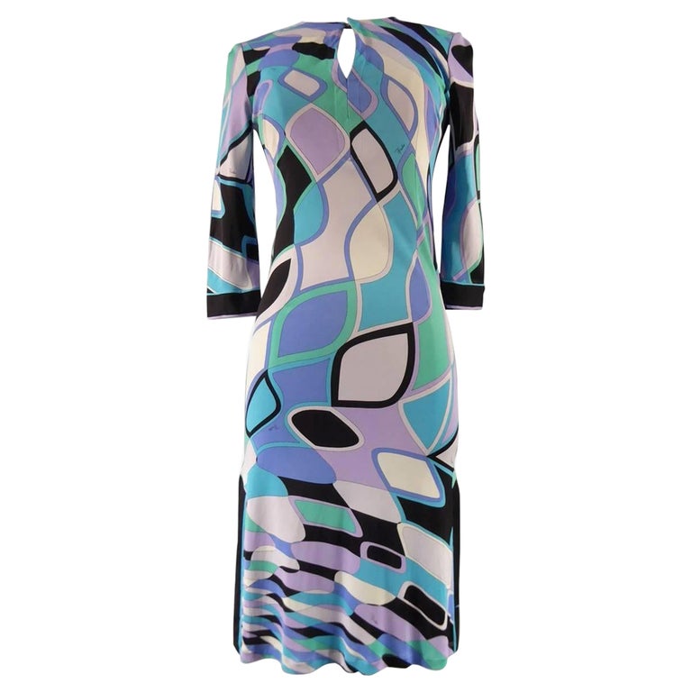 Emilio Pucci Blue Graphic Dress Circa 1980 For Sale at 1stDibs