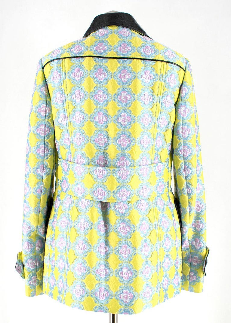 Emilio Pucci Blue and Green Floral Jacquard Jacket with Leather Trim ...