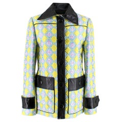 Emilio Pucci Blue & Green Floral Jacquard Jacket with Leather Trim - Us Size 4 