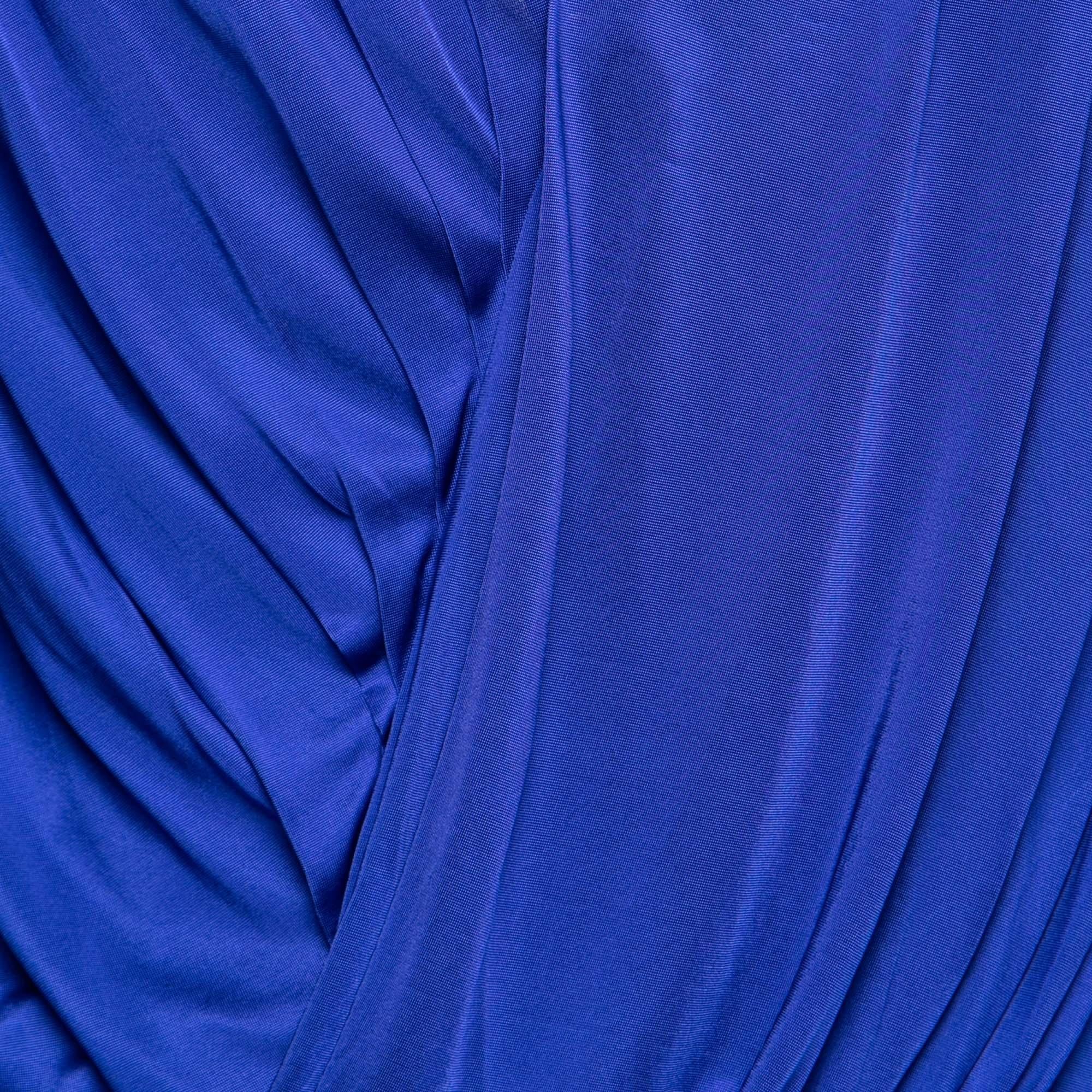 Emilio Pucci Blue Jersey Wrap Effect Pleated Blouse M In Good Condition In Dubai, Al Qouz 2