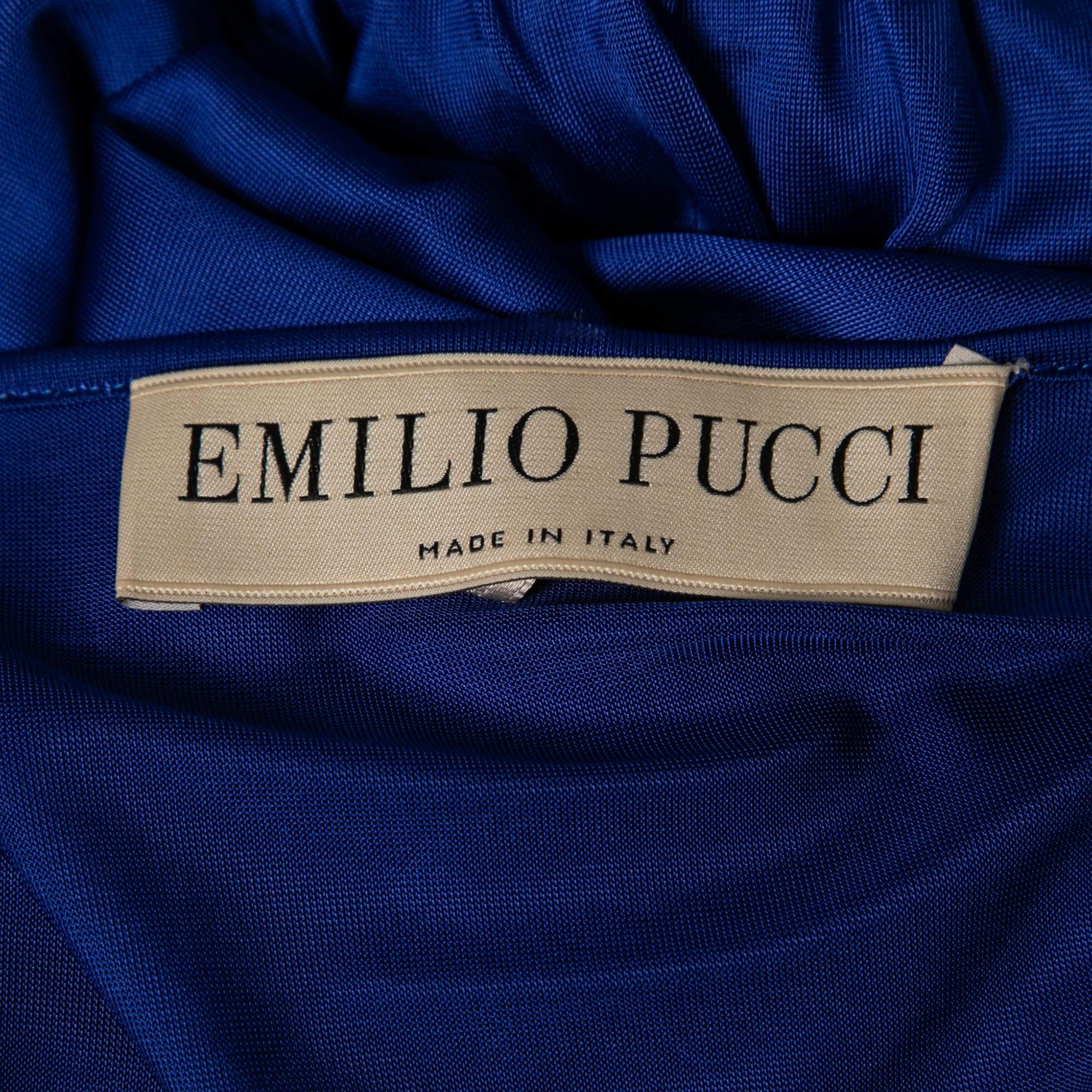 Emilio Pucci Blue Jersey Wrap Effect Pleated Blouse M 1
