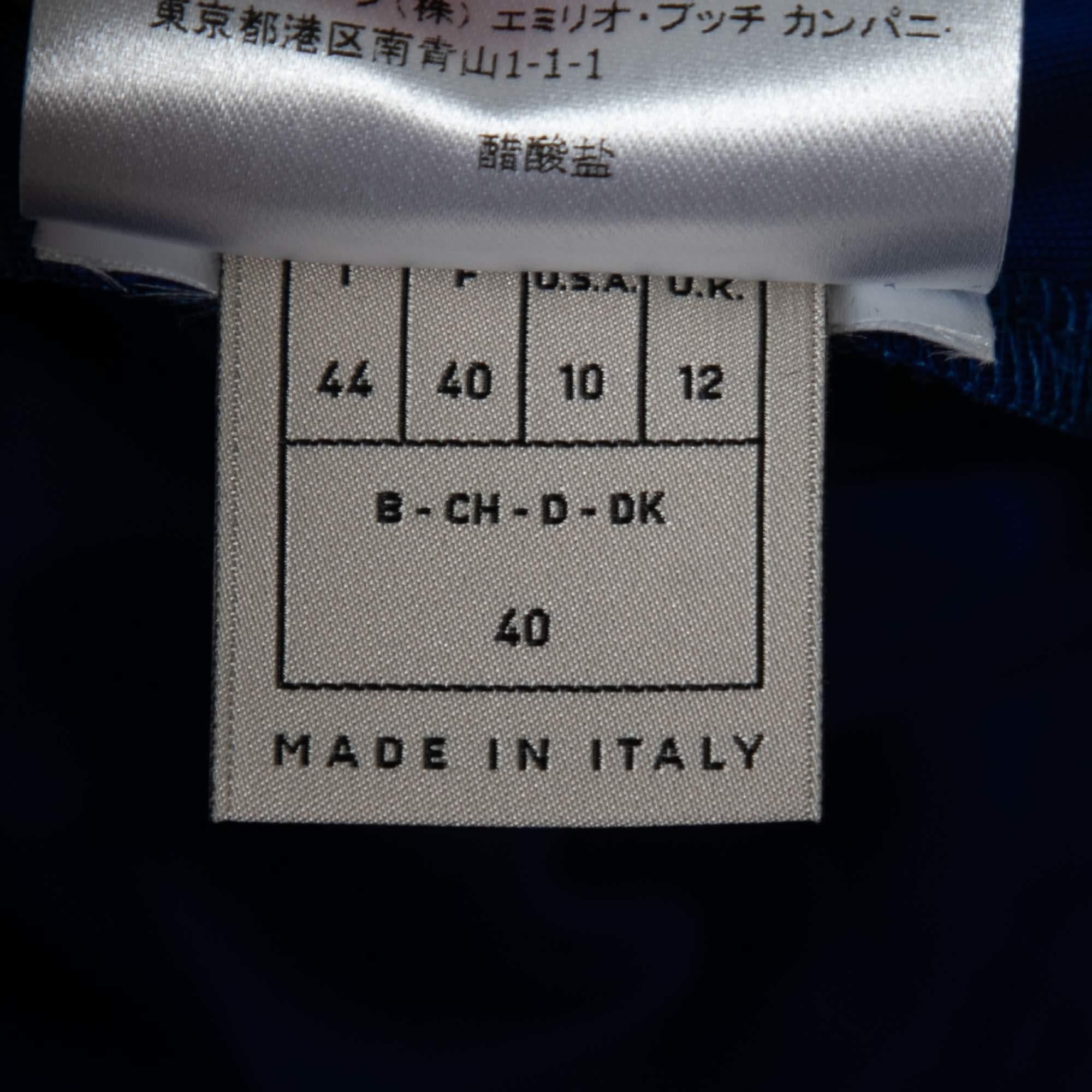 Emilio Pucci Blue Jersey Wrap Effect Pleated Blouse M 2