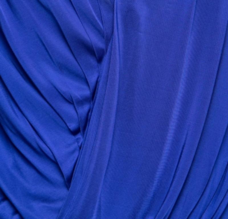 Emilio Pucci Camicetta plissettata effetto wrap in jersey blu M. in vendita 3