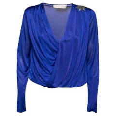 Emilio Pucci Camicetta plissettata effetto wrap in jersey blu M.