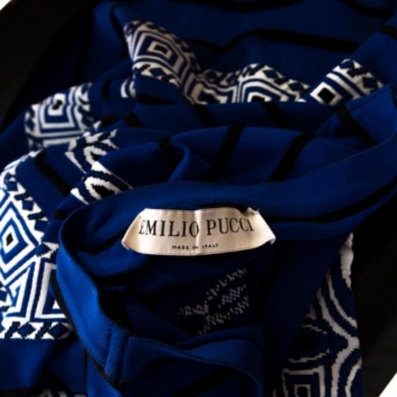 Emilio Pucci Vestido sin tirantes de punto azul con estampado azteca S Azul en venta