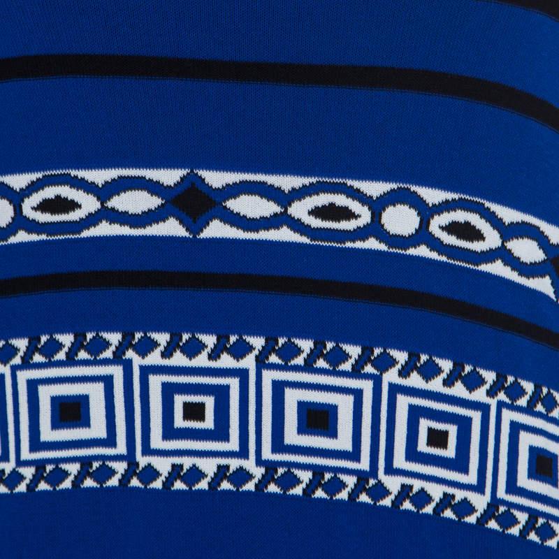 Women's Emilio Pucci Blue Knit Aztec Pattern Strapless Dress S
