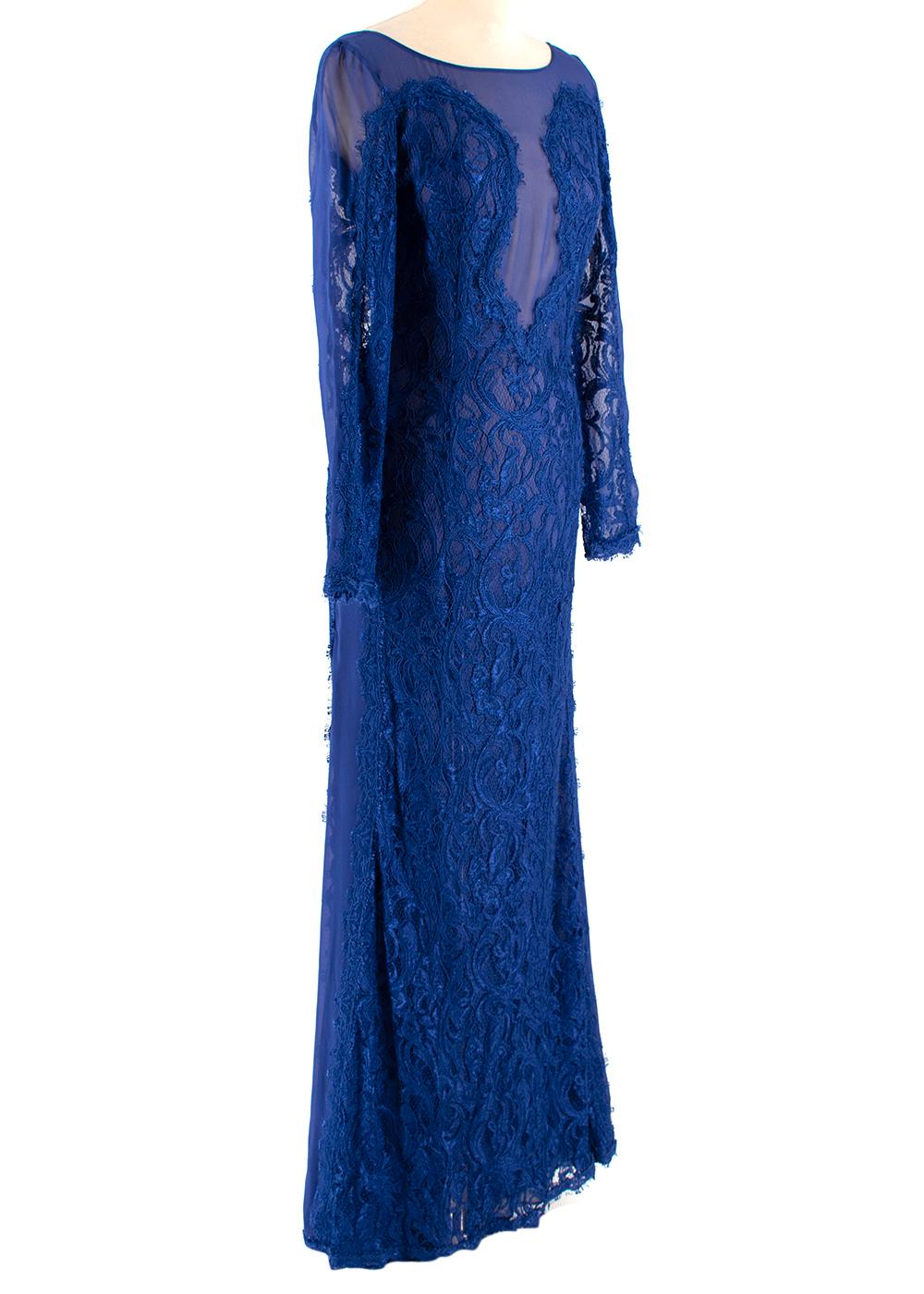 Emilio Pucci Blue Lace Illusion Gown - Size US 0-2 In Excellent Condition For Sale In London, GB